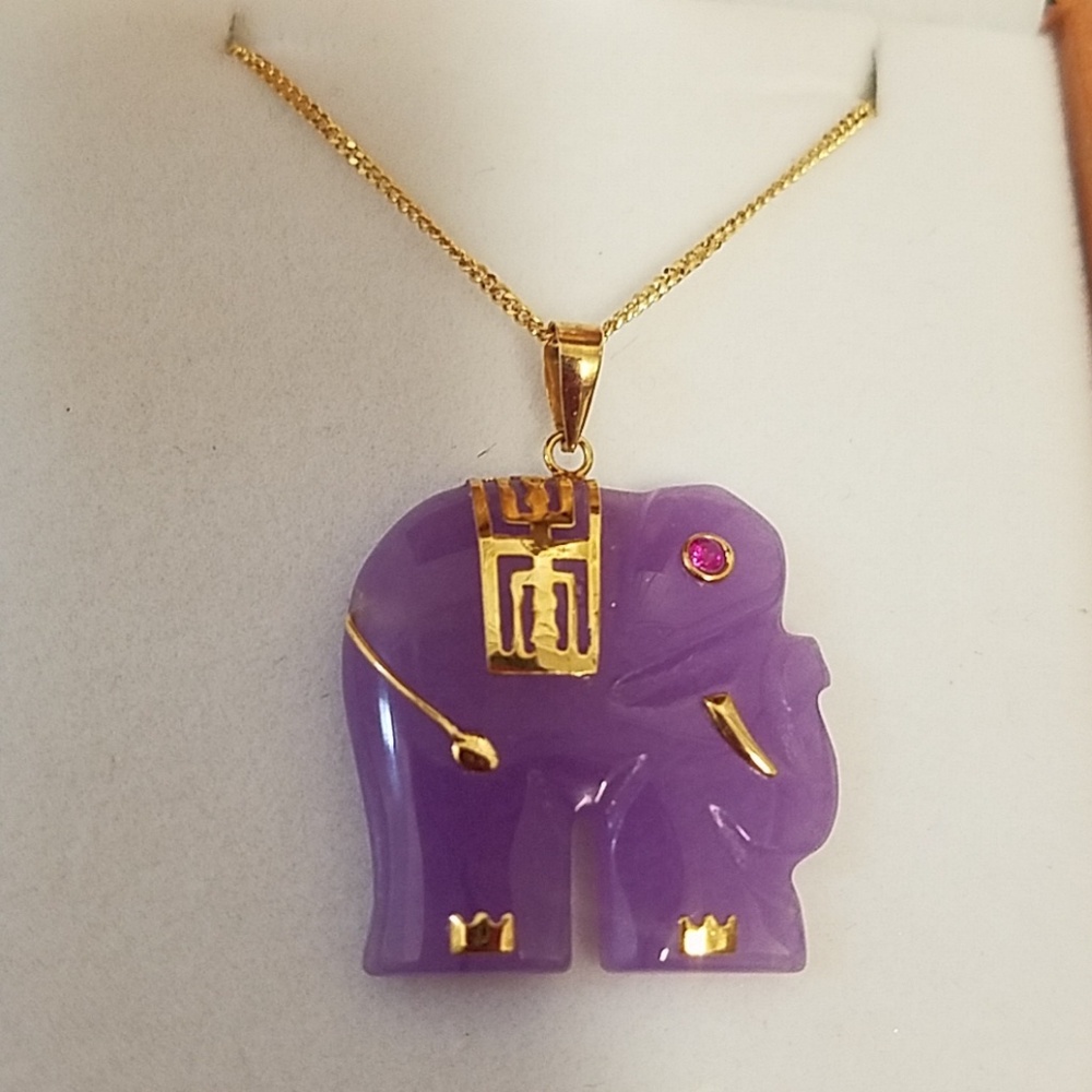 Genuine Purple Jade Good Luck Elephant Pendant